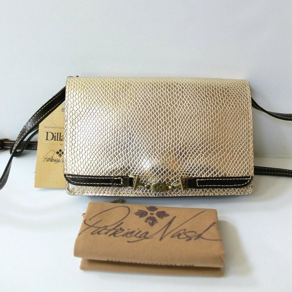 Patricia Nash Gold Metallic Python Apricale Crossbody Wristlet Clutch Bag Purse - Picture 4 of 12